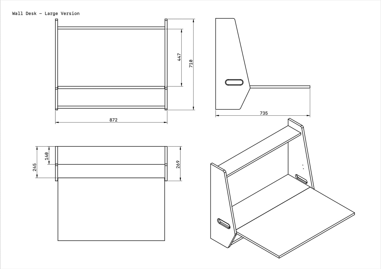 Solid Oak Folding Wall Desk
